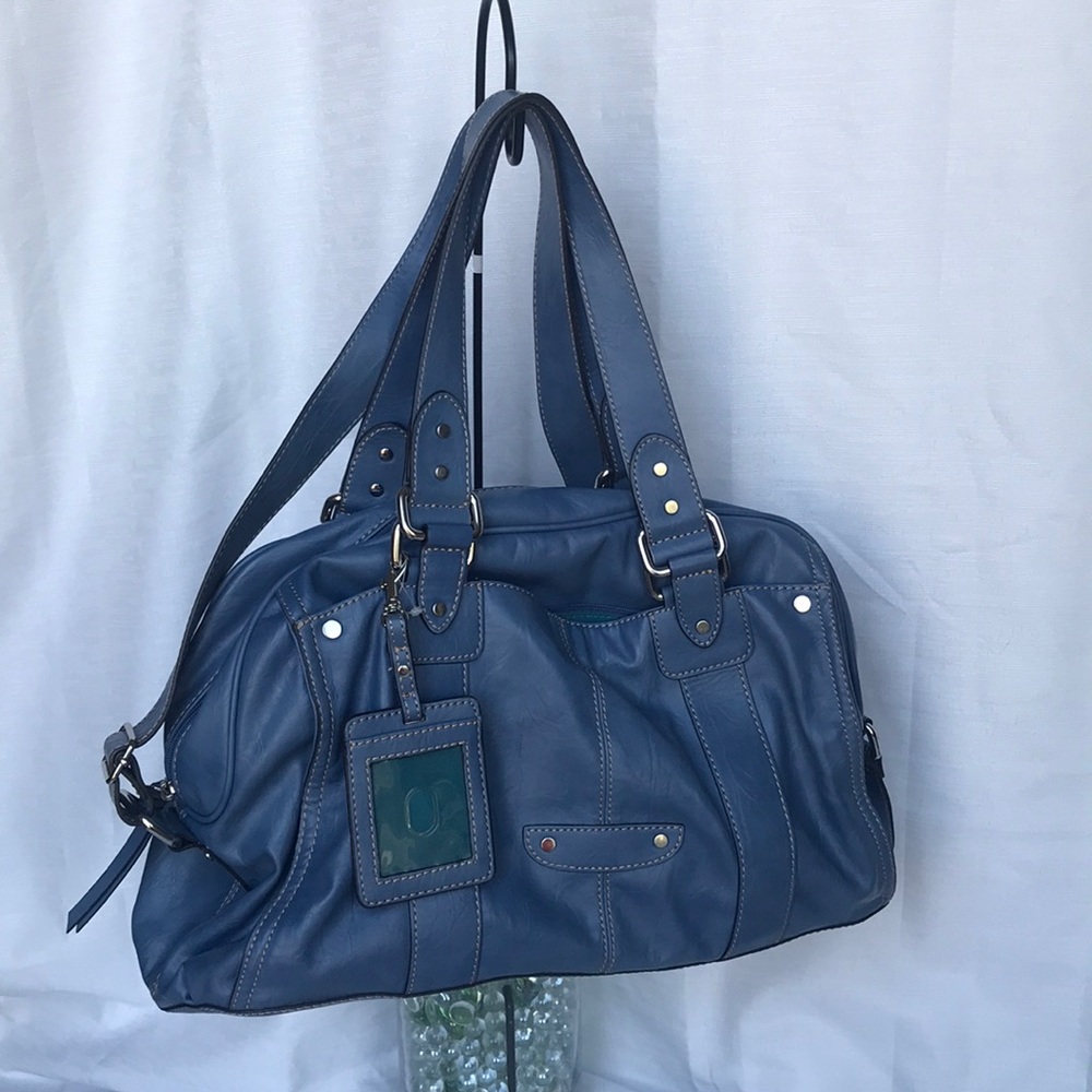 a.n.a Blue Faux Leather Duffel Bag
